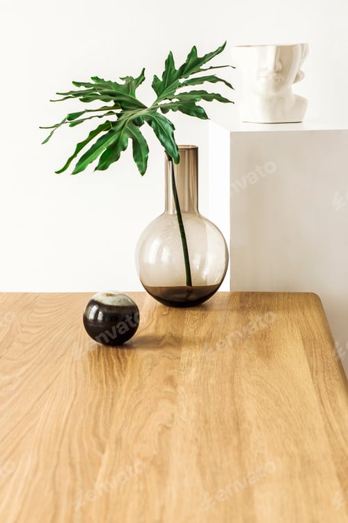 Preview: Modern composition of living room interior with wooden table.