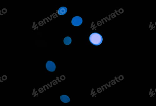 Preview: Bokeh, neon blue lights on dark background and dots with pattern, texture and mockup with cosmic ae