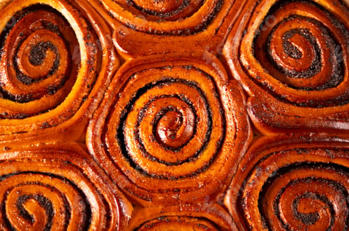 Preview: Freshly baked sweet cinnamon bun roll swirl pattern background