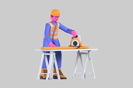 Preview: Cartoon Worker with Circular Saw