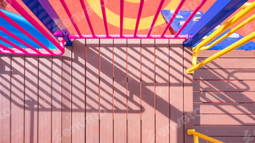 Preview: Sunlight and shadow on walkway surface of modern outdoors playground equipment on rubber floor