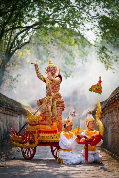 Preview: Vertical image of Khon or traditional Thai classic masked from the Ramakien as character of redgiant