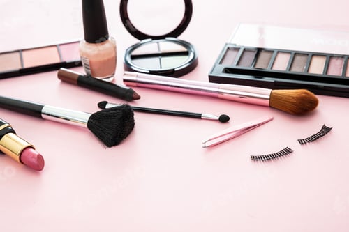 Preview: Make up cosmetics products against pink color background