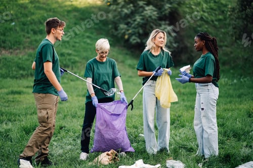 Preview: Group of volunteers collecting garbage in park