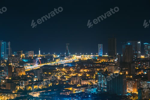 Preview: Batumi, Adjara, Georgia. Aerial View Of Urban Cityscape Skyline At Night