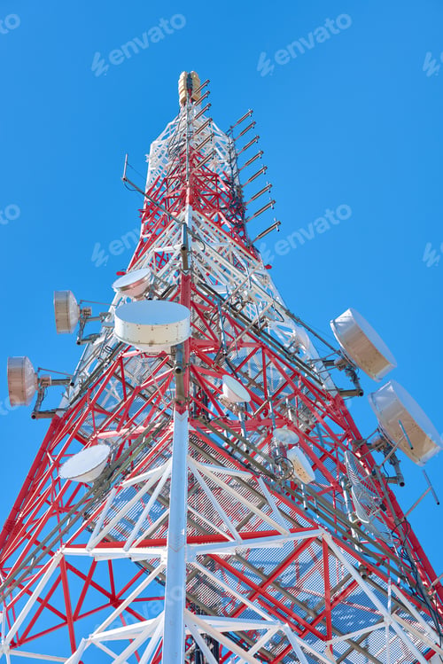 Preview: Low angle of a radio communication tower on a sunny morning