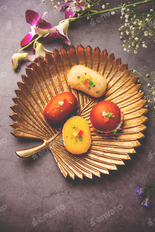 Preview: Malai Chop or Cream sandwich made using filling Rasgulla or Gulab jamun sweet is a Bengali sweet