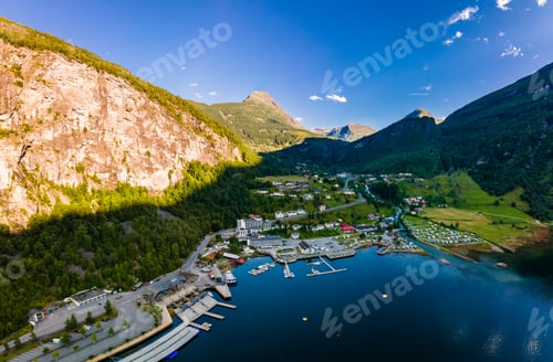 Preview: Panoramic and drone landscape of Geiranger fjords, Geirangerfjord, Norway