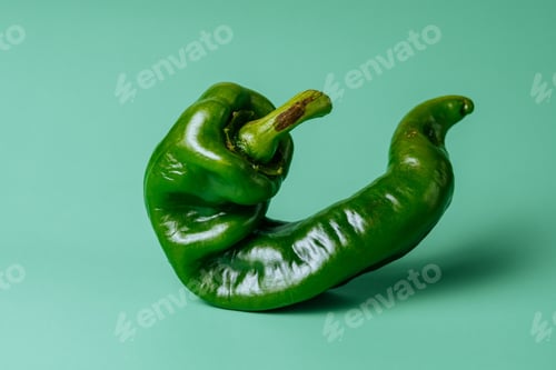 Preview: Closeup of a green pepper isolated on a blue background
