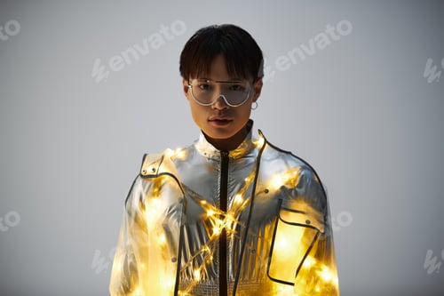 Preview: Stylish young Asian man illuminates the room with trendy outfit and captivating presence