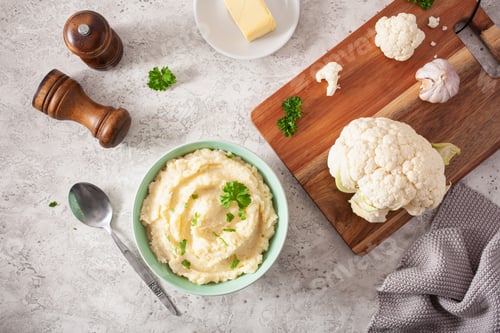 Preview: mashed cauliflower with butter. ketogenic paleo diet side dish