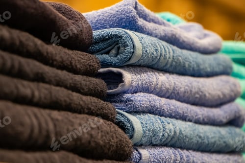 Preview: A stack of bath towels close-up. Spa accessories for health care.