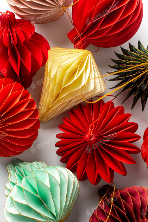 Preview: Bright paper Christmas tree decorations. Stylish Christmas decorations.