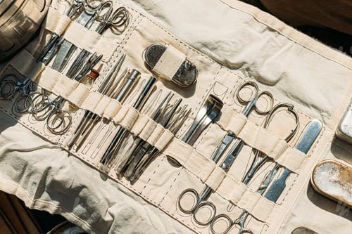 Preview: Old Medical And Surgical Instruments. Many Surgical Instruments For Surgery. Old Different Metal