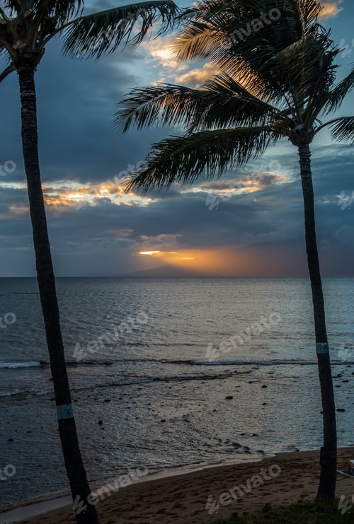 Preview: A Sunset Behind Molokai, Hawaii. Shot Taken From Maui, Hawaii.