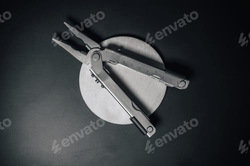 Preview: Stainless Multi tool knife on black background