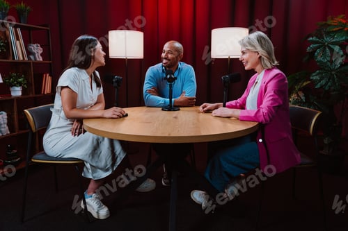 Preview: People recording a podcast interview in studio
