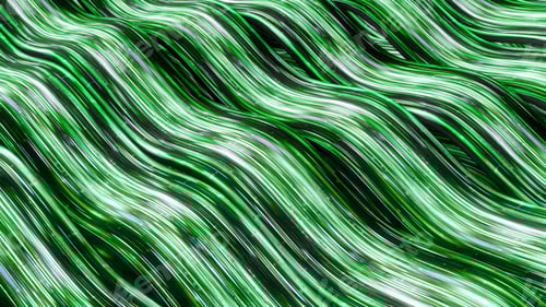 Preview: Wavy flows of energy lines in cyberspace. Animation. Luminous lines move along wavy flow in matrix