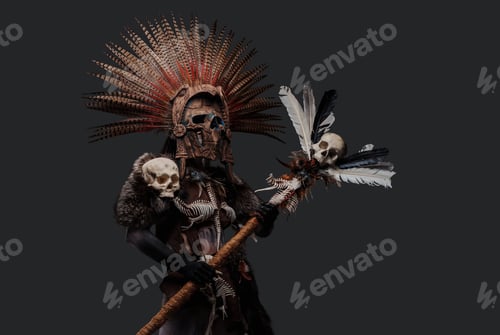 Preview: Dark witch with plumed headwear against grey background