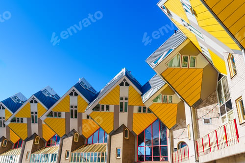 Preview: Vibrant Yellow Cube Houses, Rotterdam, a Modern Architectural and Tourist Attraction in Netherlands