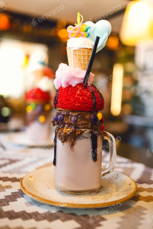 Preview: Chocolate milkshake with ice cream and whipped cream,