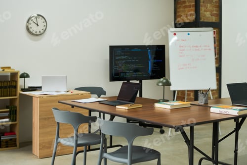 Preview: Empty Classroom with Laptops and Books Preparing for Prison Education Program