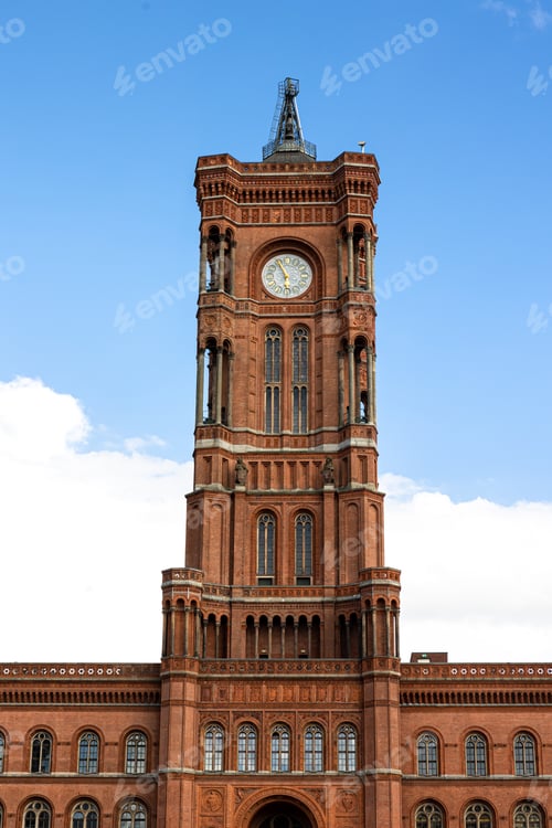 Preview: Beautiful old clock tower against the sky.
