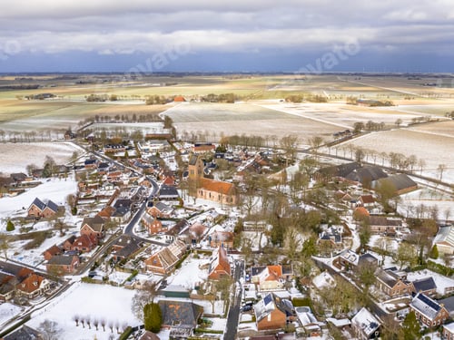 Preview: Aerial View over Village of Godlinze in Winter