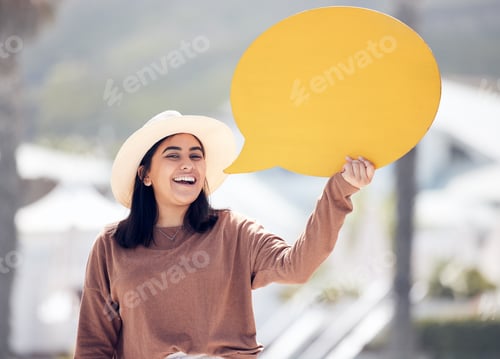 Preview: Shout it out and scream. Shot of a young woman holding a speech bubble.