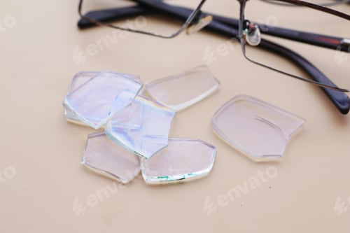 Preview: broken eye glass on table with copy space