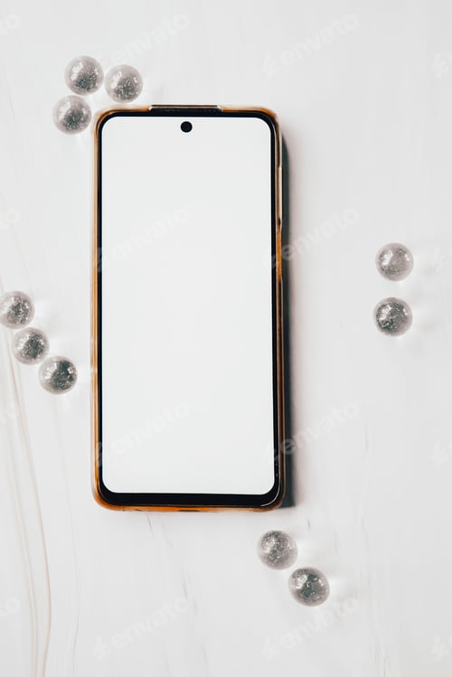 Preview: Elegant, simple and clean mockup of an android smart phone over marble background