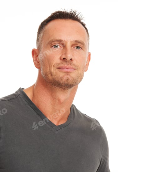 Preview: Im the strong and silent type. Handsome mature man isolated on white - head and shoulders portrait.