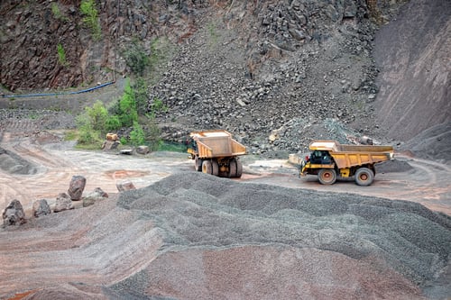 Preview: two dumper trucks in a quarry. mining industry.