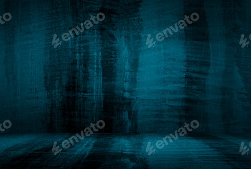 Preview: Vintage grunge blue concrete texture studio wall background with vignette.
