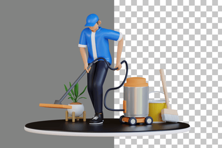 Preview: Worker with Vacuum Cleaner 3D Illustration