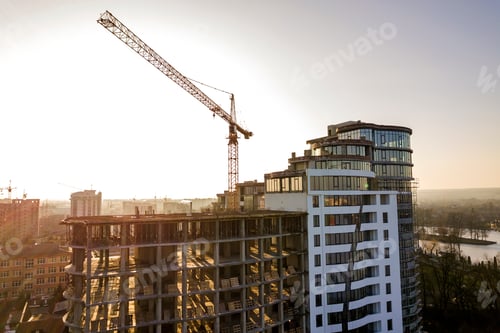 Preview: Apartment or office tall building under construction, top view.