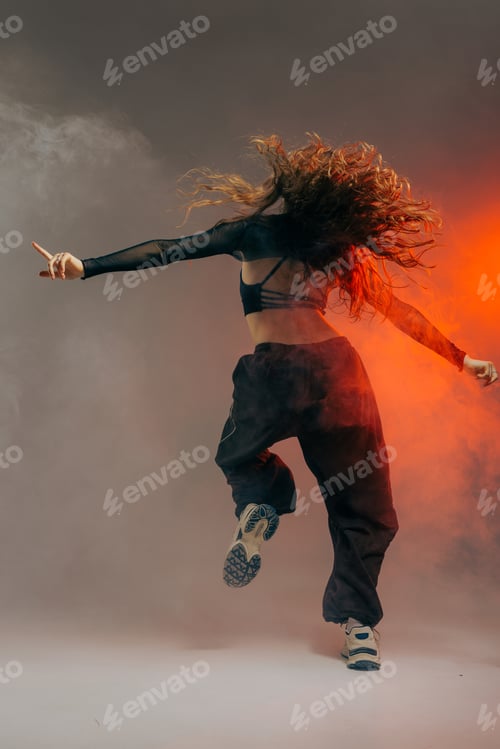Preview: Urban Jazz Funk Dancer Showing Dynamic Back Pose with Dramatic Smoke and Expressive Movement