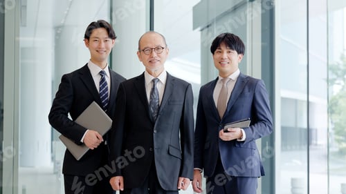 Preview: Smiling business person standing in the lobby