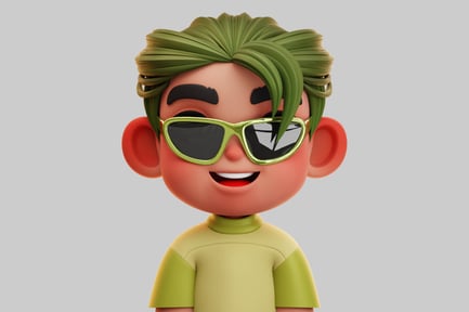 Preview: Smiling Chibi Boy With Green Hair And Sunglasses