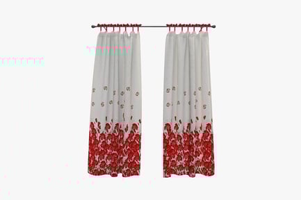 Preview: Sheer floral curtains with red rod and hooks