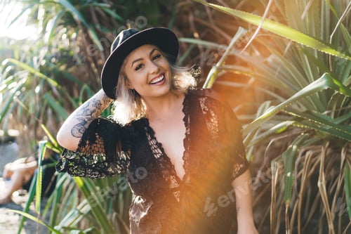 Preview: Carefree female model enjoying boy positive lifestyle and time for travelling