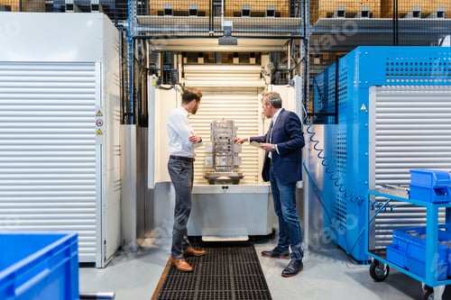 Preview: Managers discussing a machine, with tablet
