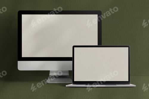 Preview: Desktop and laptop screen computer digital device on green background