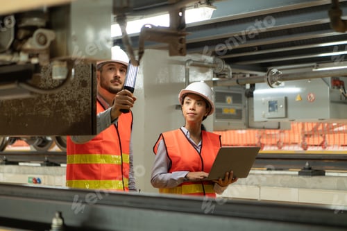 Preview: Male and female engineers work together in an electric repair station.