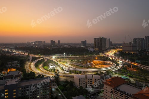 Preview: Cars driving on highway or motorway. Overpass bridge street roads in urban city town.