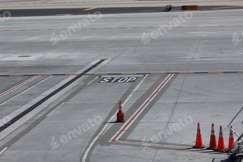 Preview: Airport Tarmac with Orange Cones and Stop Sign