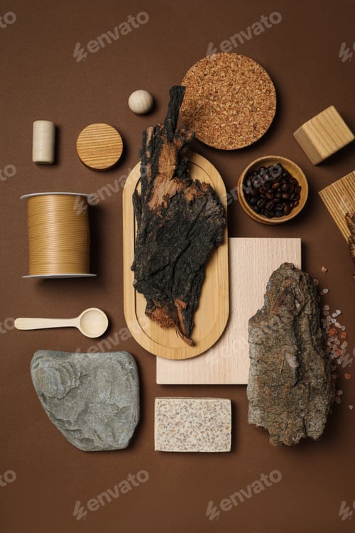Preview: Flat lay of creative moodboard composition, top view