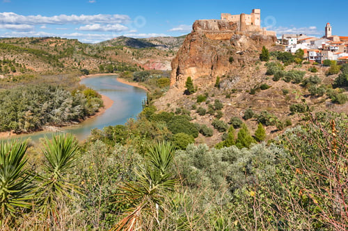 Preview: Picturesque village with medieval castle and river meander. Cofrentes, Spain