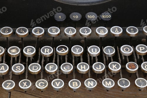 Preview: Keyboard of old vintage typewriter close up
