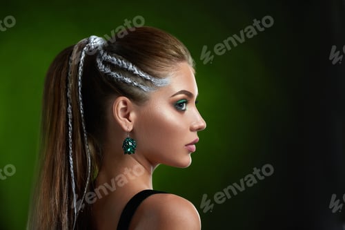 Preview: Beautiful female with stylish hairstyle and makeup after beauty salon